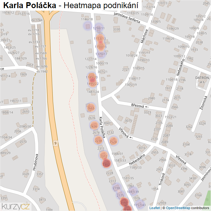 Mapa Karla Poláčka - Firmy v ulici.
