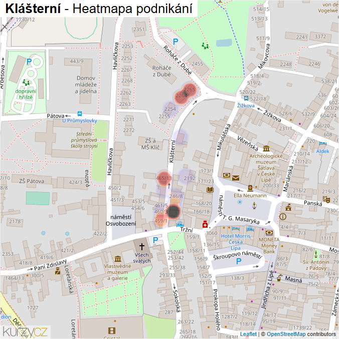 Mapa Klášterní - Firmy v ulici.