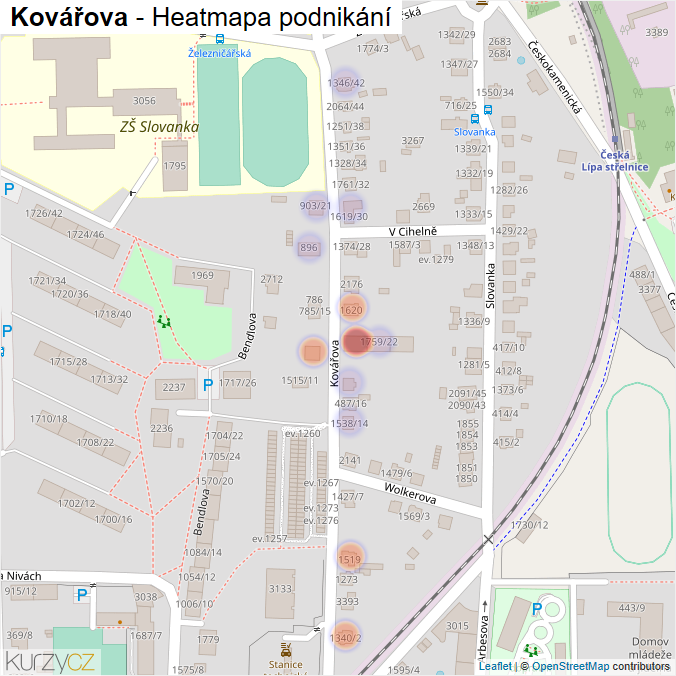 Mapa Kovářova - Firmy v ulici.