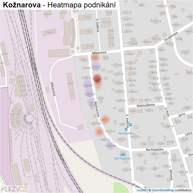 Mapa Kožnarova - Firmy v ulici.