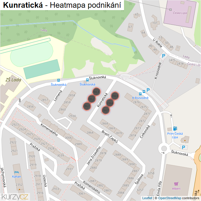 Mapa Kunratická - Firmy v ulici.