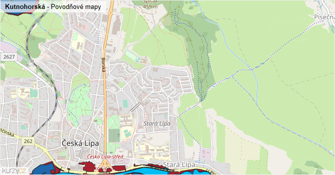 Kutnohorská - záplavové mapy stoleté vody