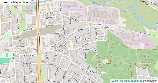 Lesní - mapa ulice