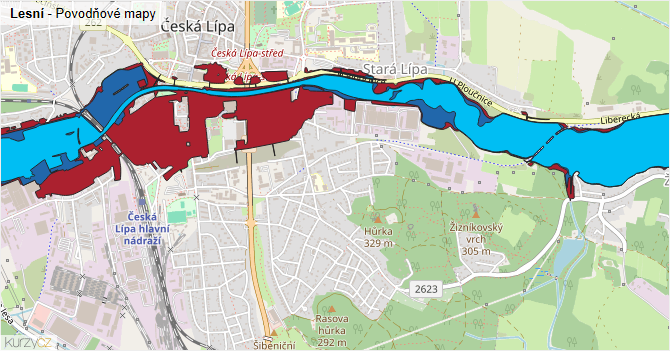 Lesní - záplavové mapy stoleté vody