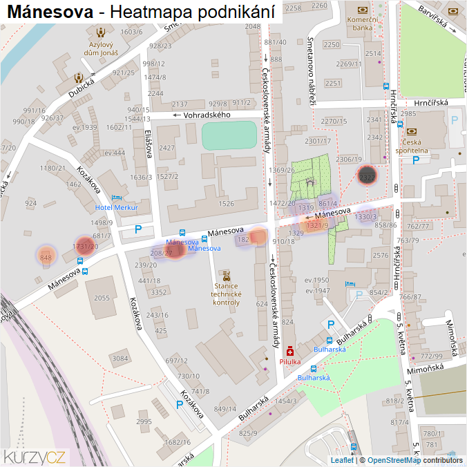 Mapa Mánesova - Firmy v ulici.