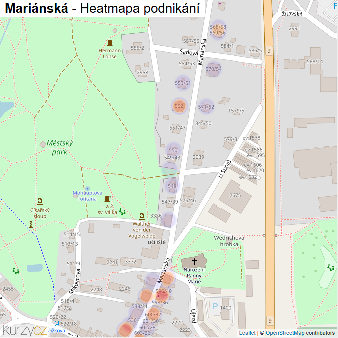 Mapa Mariánská - Firmy v ulici.