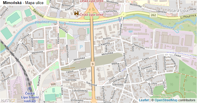 Mimoňská - mapa ulice