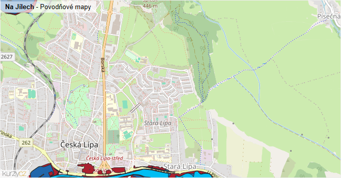 Na Jílech - záplavové mapy stoleté vody