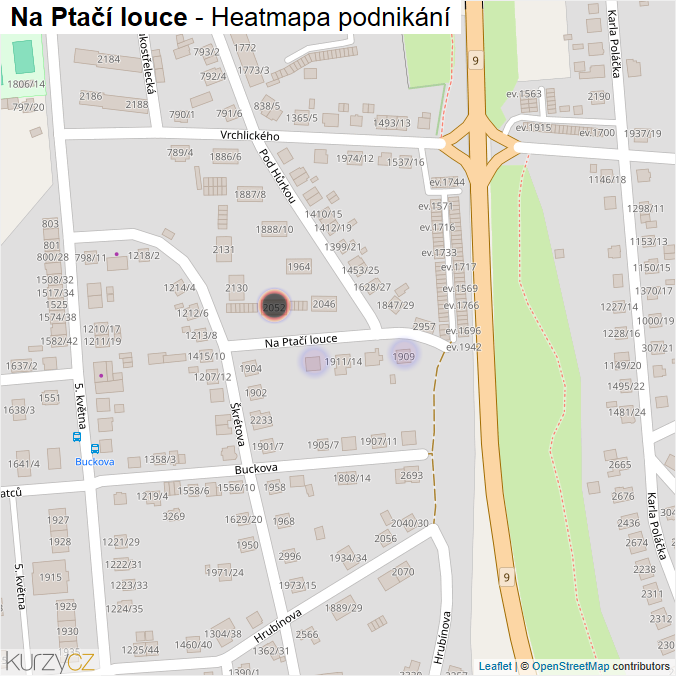 Mapa Na Ptačí louce - Firmy v ulici.