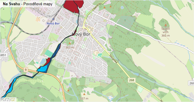 Na Svahu - záplavové mapy stoleté vody