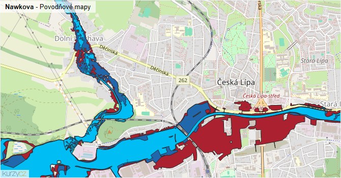 Nawkova - záplavové mapy stoleté vody