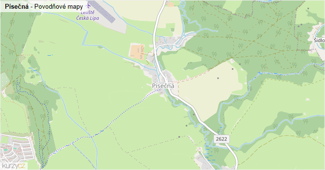 Písečná - záplavové mapy stoleté vody