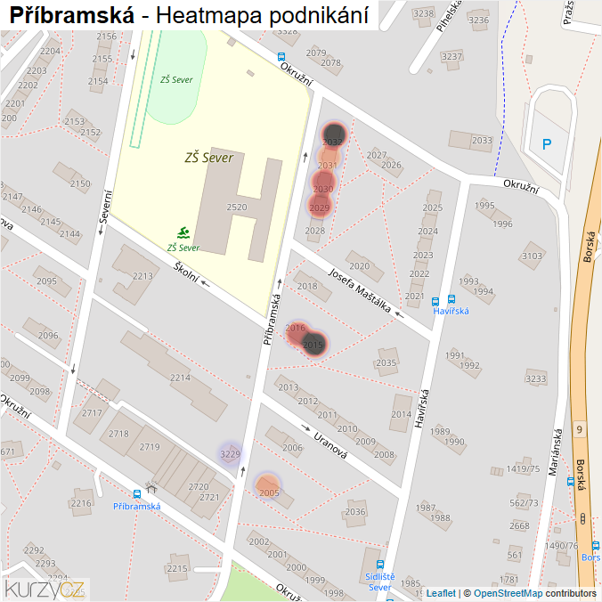 Mapa Příbramská - Firmy v ulici.