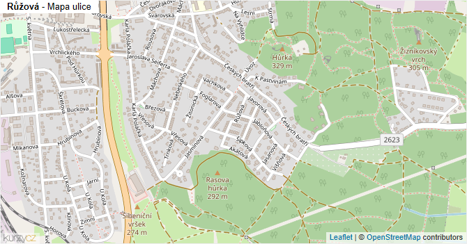 Růžová - mapa ulice