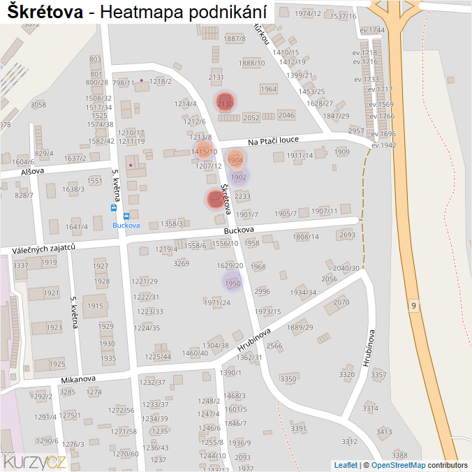 Mapa Škrétova - Firmy v ulici.