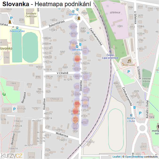 Mapa Slovanka - Firmy v ulici.