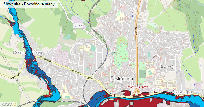 Slovanka - záplavové mapy stoleté vody