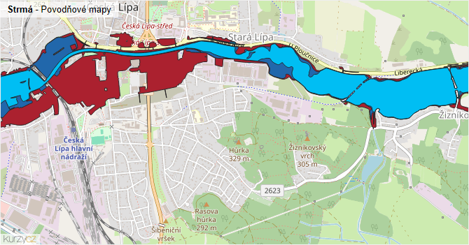 Strmá - záplavové mapy stoleté vody