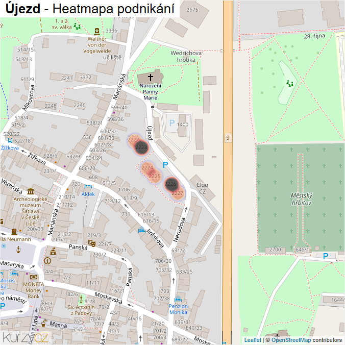 Mapa Újezd - Firmy v ulici.