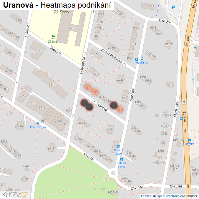 Mapa Uranová - Firmy v ulici.