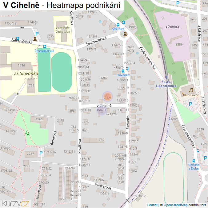 Mapa V Cihelně - Firmy v ulici.