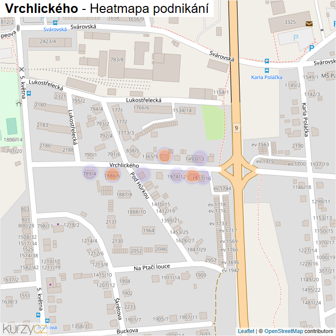 Mapa Vrchlického - Firmy v ulici.