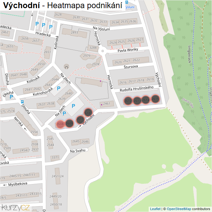 Mapa Východní - Firmy v ulici.