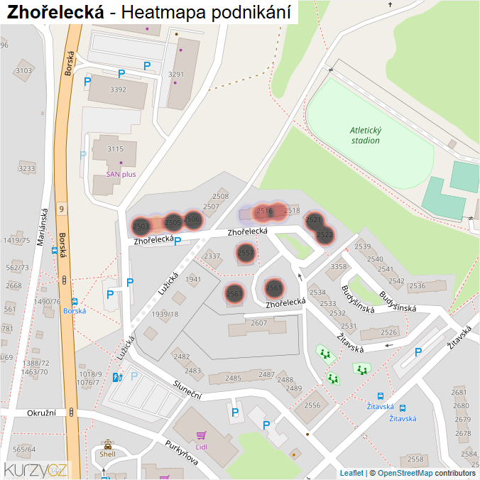 Mapa Zhořelecká - Firmy v ulici.