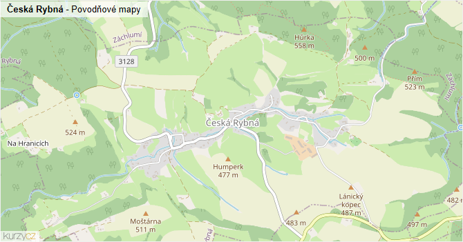 Česká Rybná - záplavové mapy stoleté vody