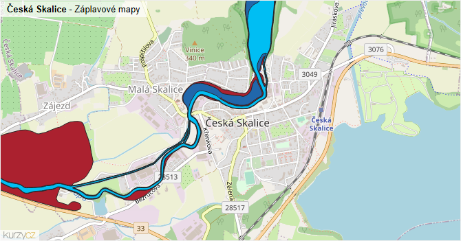 Česká Skalice - záplavové mapy stoleté vody