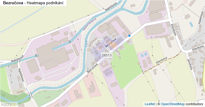Bezručova - mapa podnikání