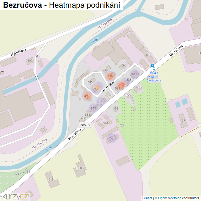 Mapa Bezručova - Firmy v ulici.