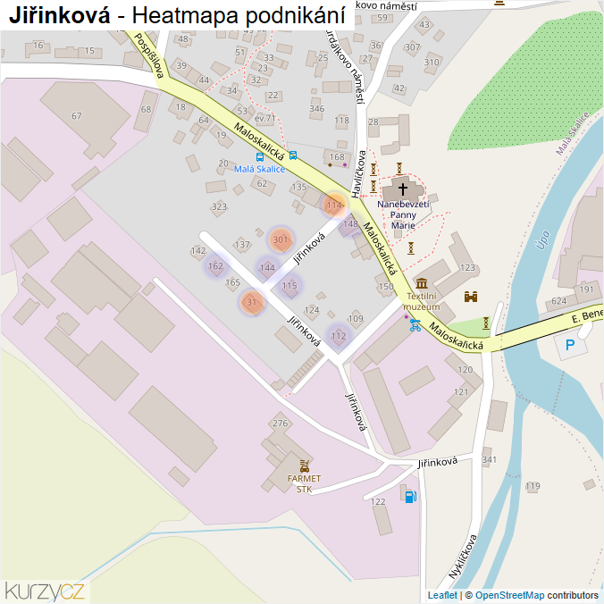 Mapa Jiřinková - Firmy v ulici.