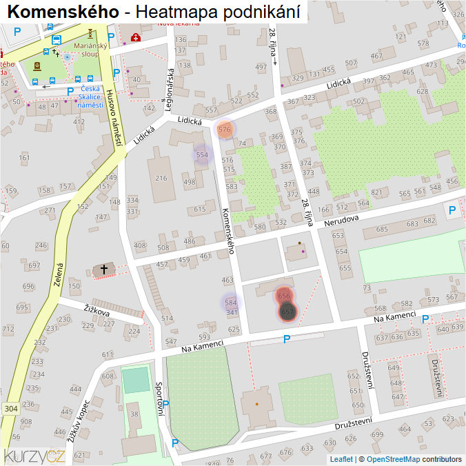 Mapa Komenského - Firmy v ulici.