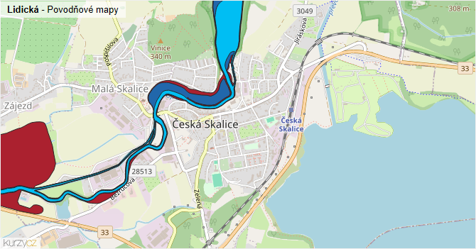 Lidická - záplavové mapy stoleté vody