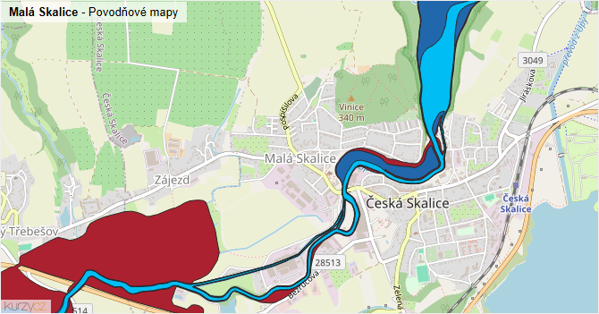 Malá Skalice - záplavové mapy stoleté vody