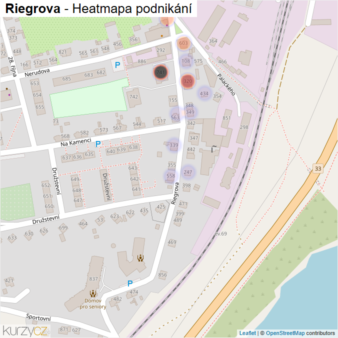 Mapa Riegrova - Firmy v ulici.