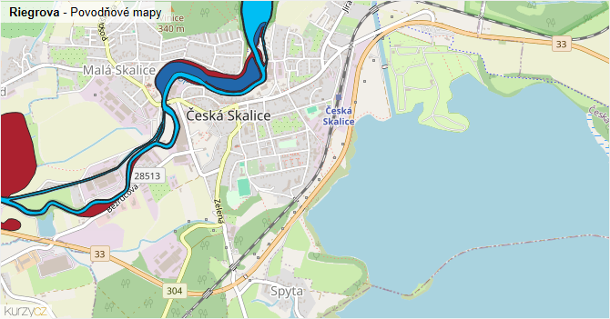 Riegrova - záplavové mapy stoleté vody