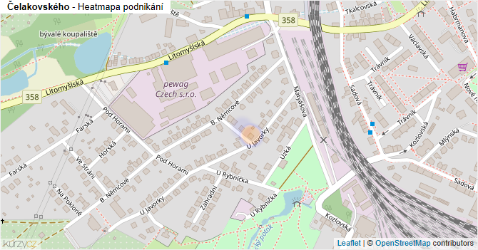 Čelakovského - mapa podnikání