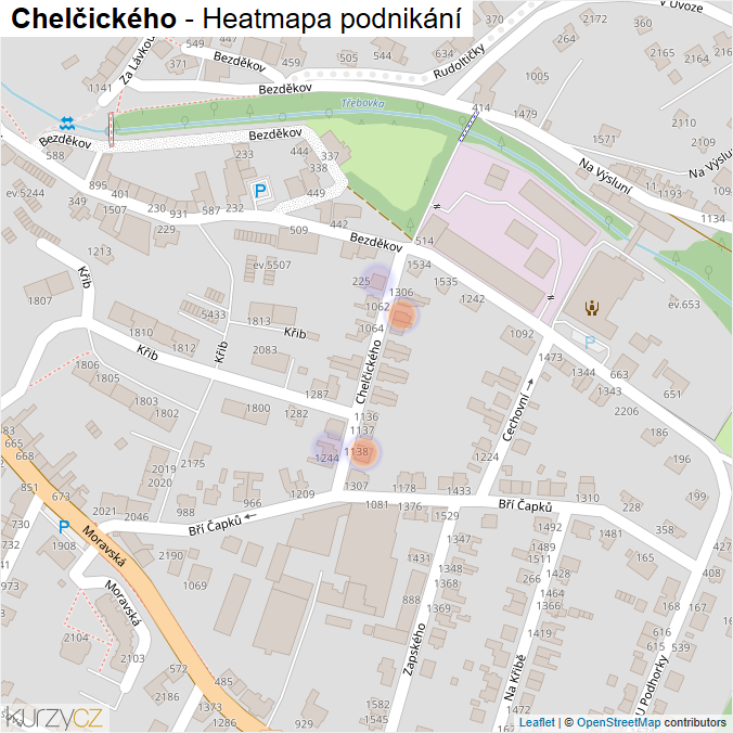 Mapa Chelčického - Firmy v ulici.
