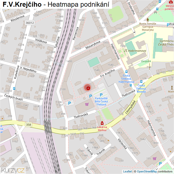 Mapa F.V.Krejčího - Firmy v ulici.