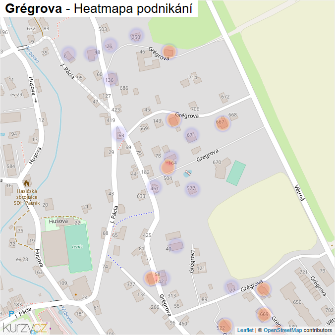 Mapa Grégrova - Firmy v ulici.