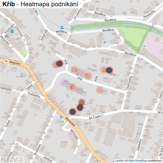 Mapa Křib - Firmy v ulici.