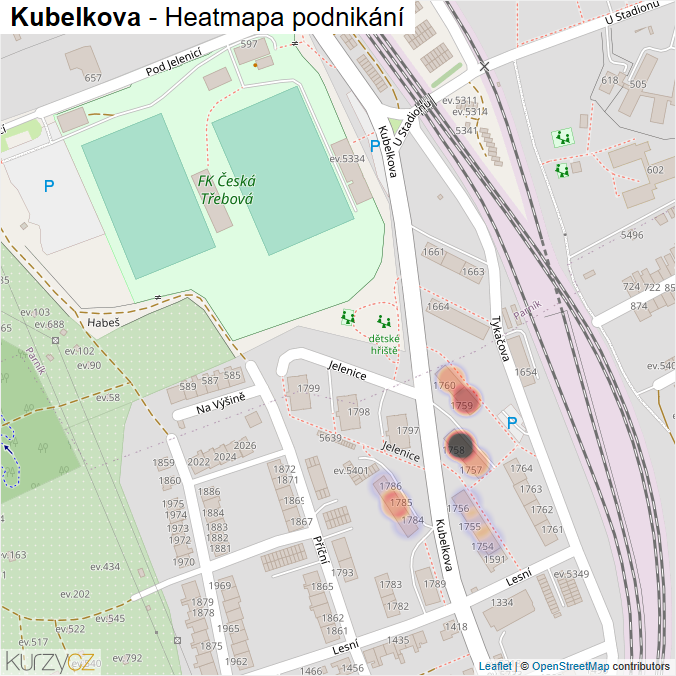 Mapa Kubelkova - Firmy v ulici.
