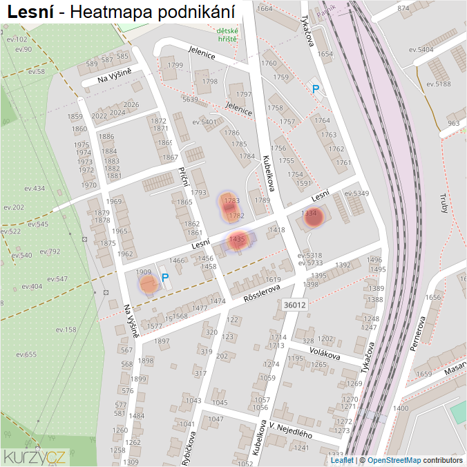Mapa Lesní - Firmy v ulici.