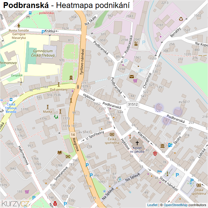 Mapa Podbranská - Firmy v ulici.