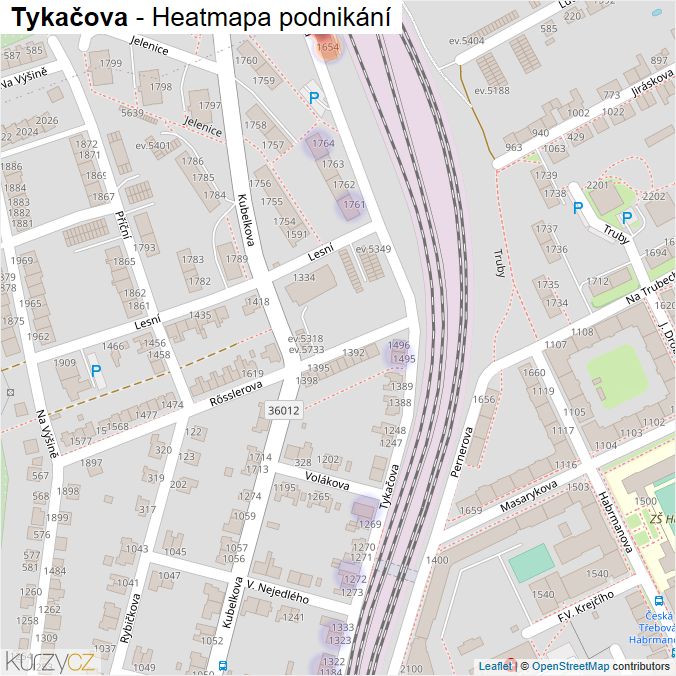 Mapa Tykačova - Firmy v ulici.