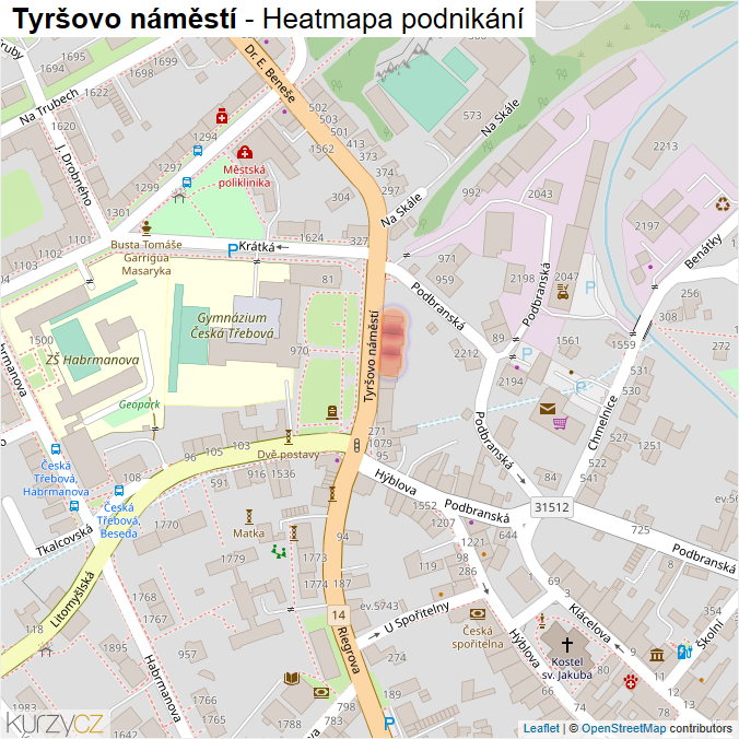 Mapa Tyršovo náměstí - Firmy v ulici.