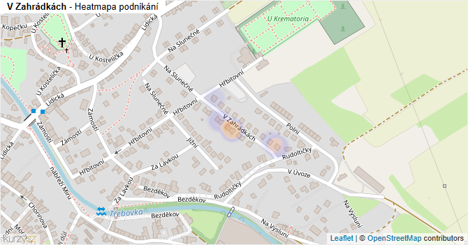 V Zahrádkách - mapa podnikání
