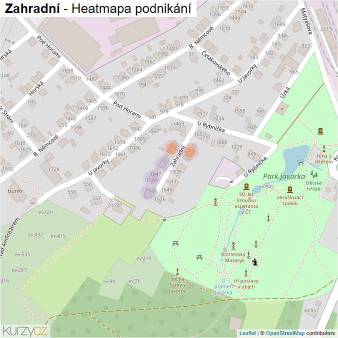 Mapa Zahradní - Firmy v ulici.